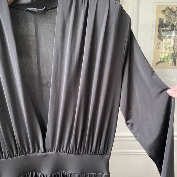 Fashion Nova Black Long Sleeve Maxi Dress Plunging Neckline 1XL - Picture 4 of 7